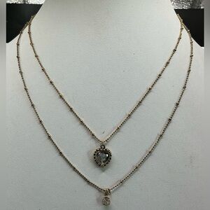 BETSY JOHNSON RHINESTONE HEART DOUBLE LAYER DAINTY MINIMALIST NECKLACE